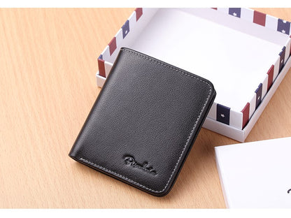Without Box / Black stitching Men's Leather Business Mini Coin Wallet - skyjackerz