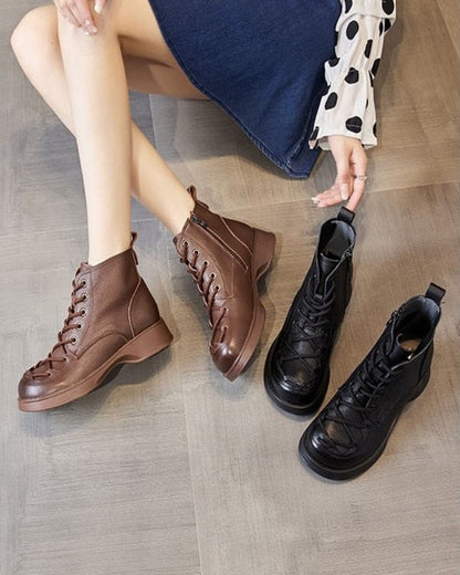 Women's Cross Lace-Up Leather Boots - skyjackerz
