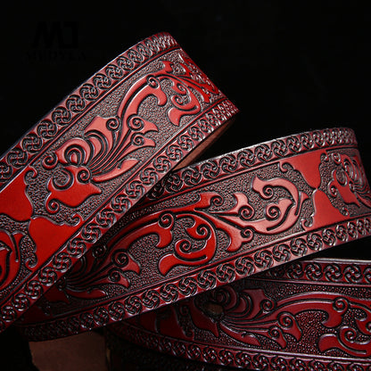 Black / 100 cm Men's Premium Embossed Genuine Leather Belt - skyjackerz