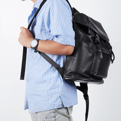 Black Men's Leather Large Water-Resistant Bag - skyjackerz