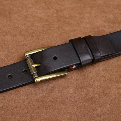 Black / 105 cm Men's Fashionable Vintage Leather Belt for Jeans - skyjackerz