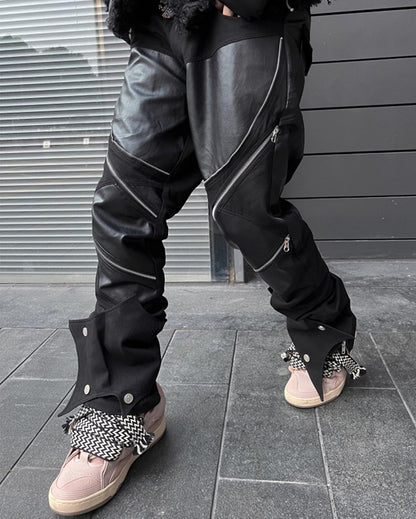 Men's Fashionable Zipped Leather Pants - skyjackerz