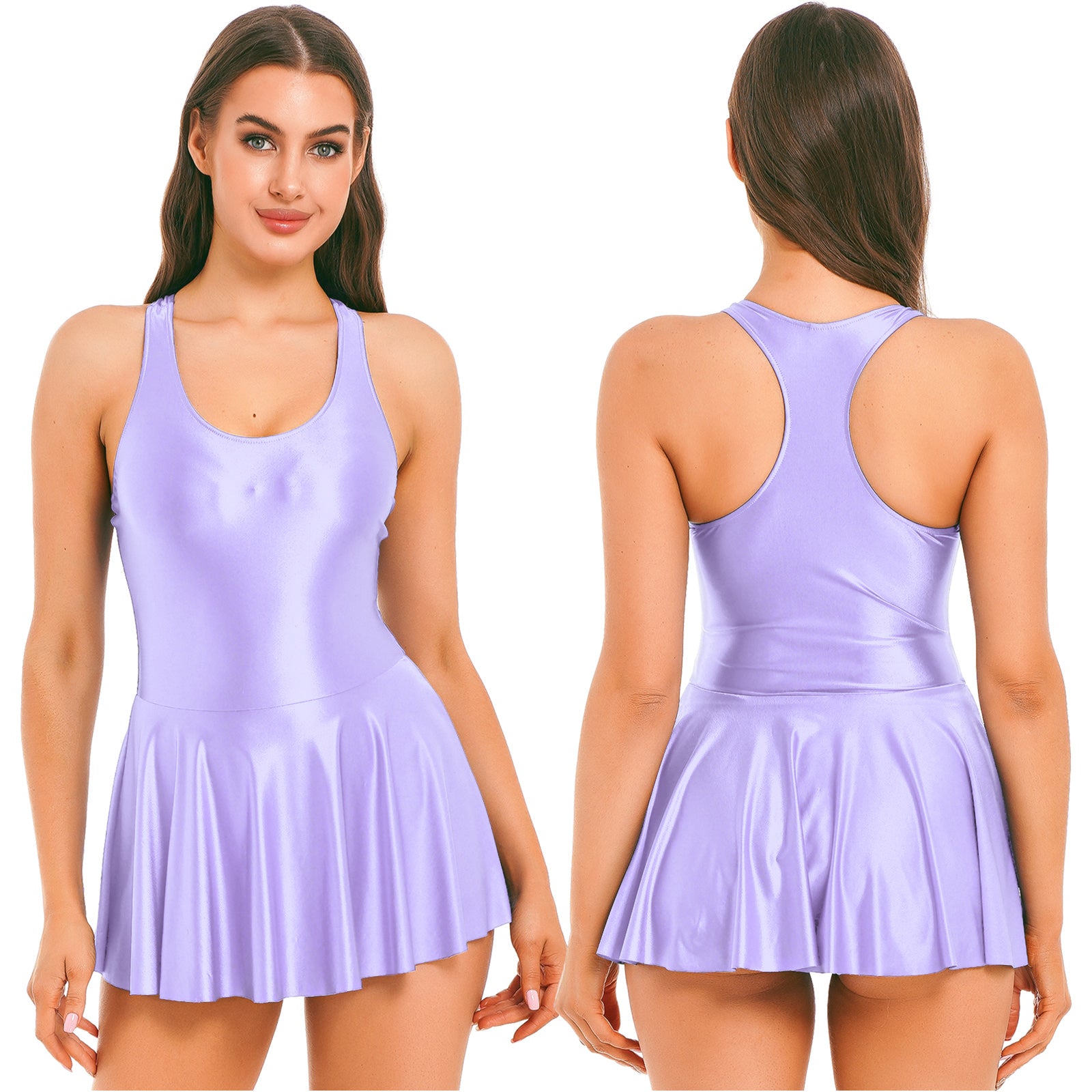 Light Purple / S Women Leather Leotard Party Dress - skyjackerz