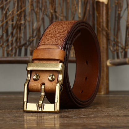 Black / 105 cm Men's Wide Leather Belt for Jeans - skyjackerz