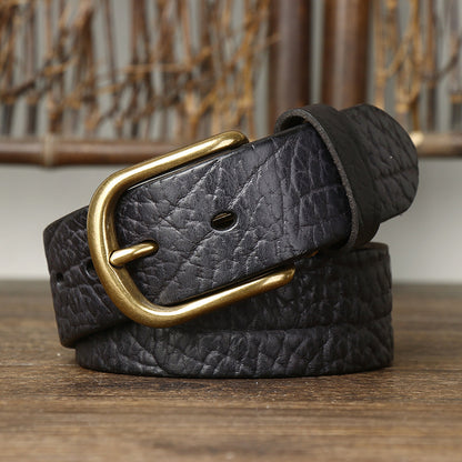 Black / 100 cm Men's Embossed Retro Leather Belt for Jeans - skyjackerz