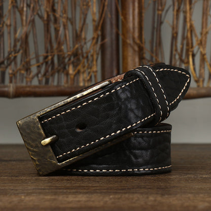 Black / 100 cm Men's Designer Belt with Heavy Brass Buckle - skyjackerz