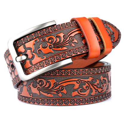 Black / 100 cm Men's Premium Embossed Genuine Leather Belt - skyjackerz