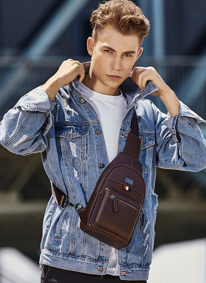 Men's Leather Casual Sling Chest Bag - skyjackerz