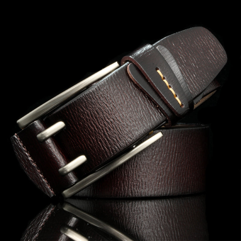 Coffee / 105 cm British Style Double Pin Leather Belt For Men - skyjackerz
