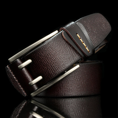 Coffee / 105 cm British Style Double Pin Leather Belt for Men - skyjackerz