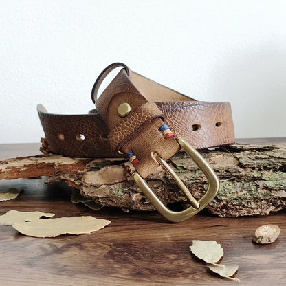 Khaki / 100 cm Men's Serpentine Strap Pin Buckle Leather Belt - skyjackerz