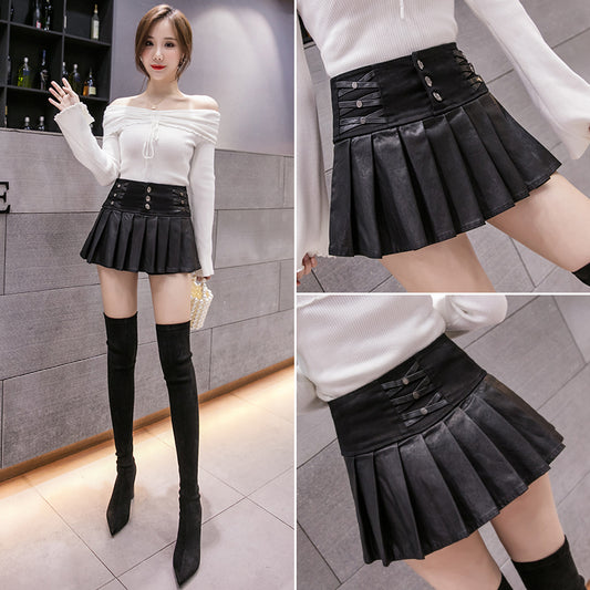 Women Korean Style Short Leather Skirt - skyjackerz