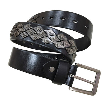 Black / 105 cm Men's Punk Leather Belt with Metal Studs - skyjackerz