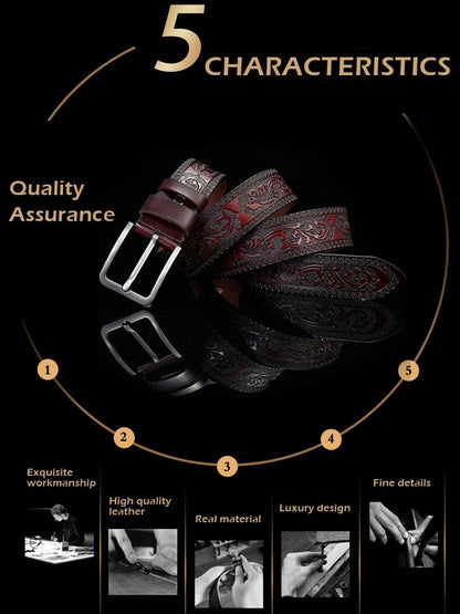 Black / 100 cm Men's Premium Embossed Genuine Leather Belt - skyjackerz