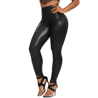Black / S Women's Plain Leather Yoga Pants - skyjackerz