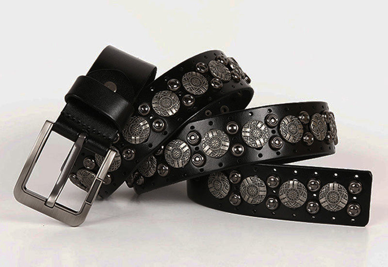 Metal Rivet Cowboy Leather Belt For Men - skyjackerz