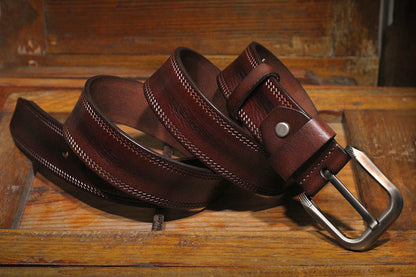 Red Brown / 100 cm Luxury Full Grain Leather Belt for Men - skyjackerz