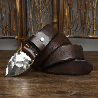 Coffee / 105 cm Men's Alloy Buckle Leather Belt with Arrow Design - skyjackerz
