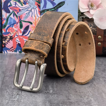 Yellow-S / 95 cm Retro Style Genuine Leather Belt for Men - skyjackerz