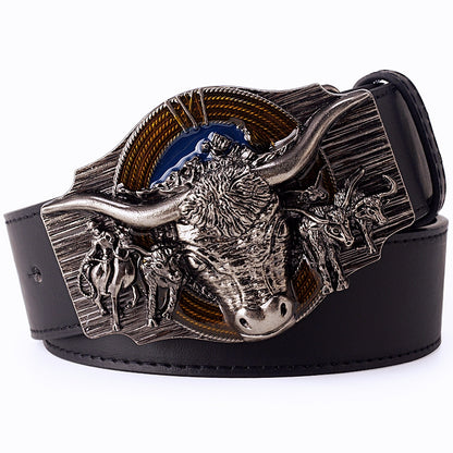 A - Black / 105 cm Cowboy Style Cow Leather Belt For Men - skyjackerz