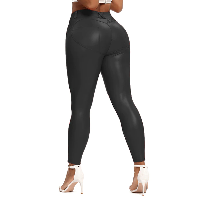 Black / S Pocketless Leather Yoga Pants for Women - skyjackerz