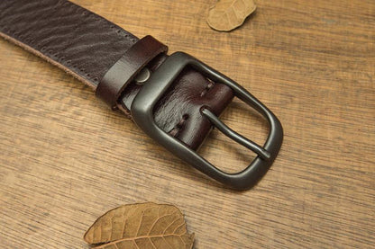 Dark Brown / 120 cm Handmade Leather Belt for Men - skyjackerz
