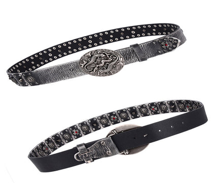 Black / 105 cm Men's Retro Designer Leather Belt with Rivets - skyjackerz