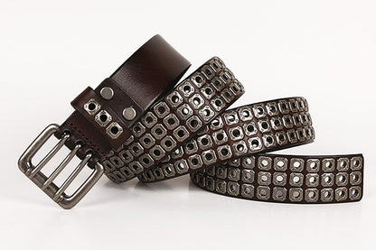 Coffee / 100 cm Men's Heavy Metal Cowboy Punk Leather Belt - skyjackerz