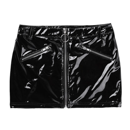 Women's Black Wet Look Mini Skirt - skyjackerz