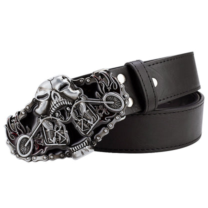 A - Black / 105 cm Men's Heavy Ghost Rider Genuine Leather Belt - skyjackerz