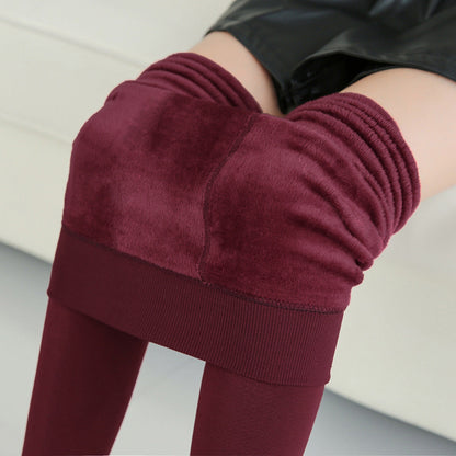 Wine Red / One-Size Women's Velvet Winter Pantyhose - skyjackerz