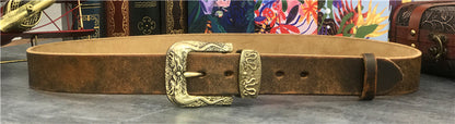 Black / 95 cm Men's Brass Buckle Leather Belt - Chinese Dragon Design - skyjackerz