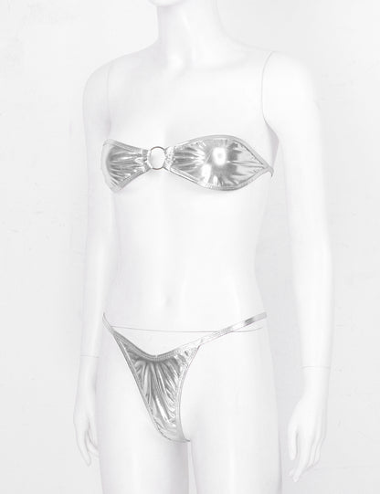 Women's Shiny Leather Bikini Set - skyjackerz