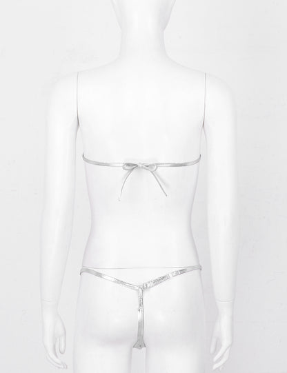Women's Shiny Leather Bikini Set - skyjackerz
