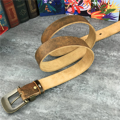 Black / 95 cm Men's Brass Buckle Leather Belt - Chinese Dragon Design - skyjackerz