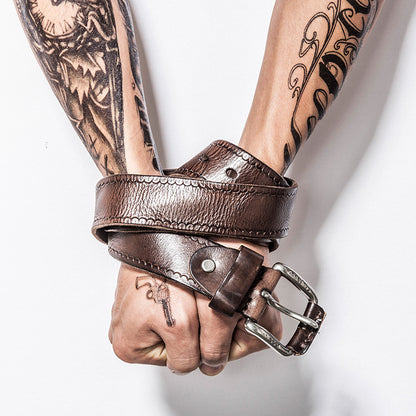 Black / 100 Men's Stylish Pin Buckle Leather Belt - skyjackerz