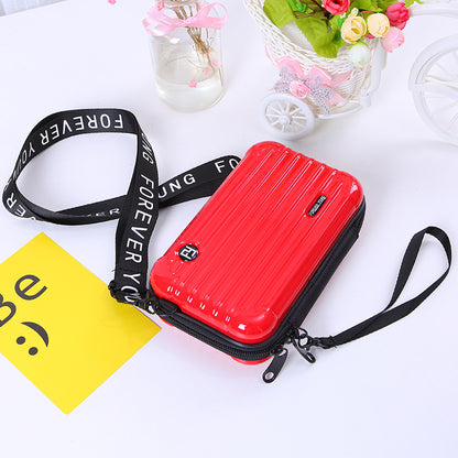Hot Red / One Size Women's Leather Crossbody Purse - Mini Suitcase Shape - skyjackerz