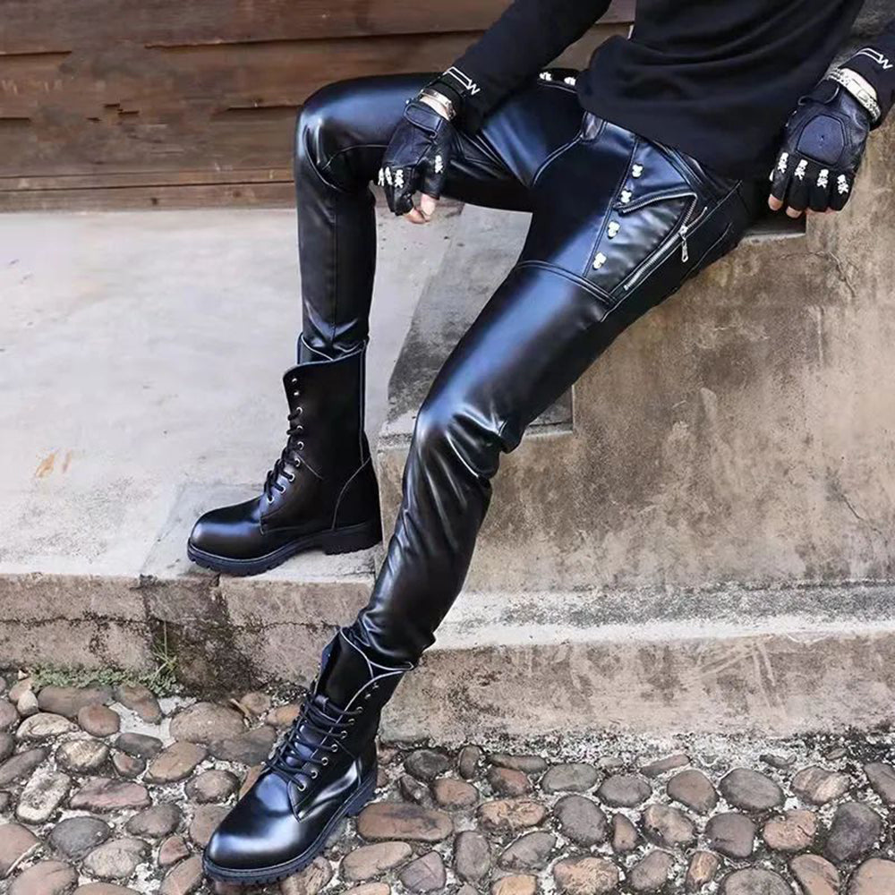 Men's Hipster Motorcycle Leather Pants - skyjackerz