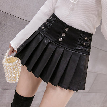 Women Korean Style Short Leather Skirt - skyjackerz