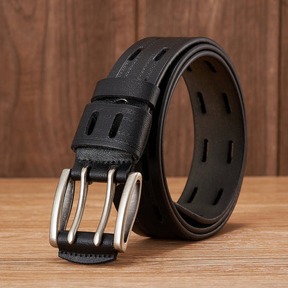 Coffee - 3.8 cm / 105 cm Men's Fancy Leather Belt with Double Pin Buckle - skyjackerz