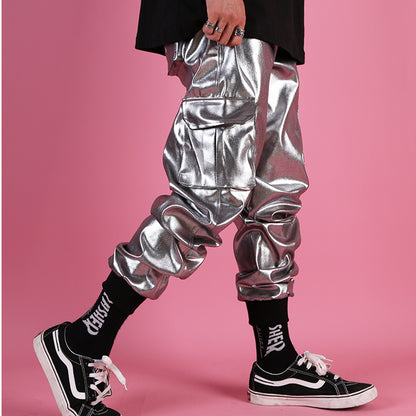 Men's Silver Multi-Pocket Hip Hop Pants - skyjackerz