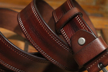 Red Brown / 100 cm Luxury Full Grain Leather Belt for Men - skyjackerz
