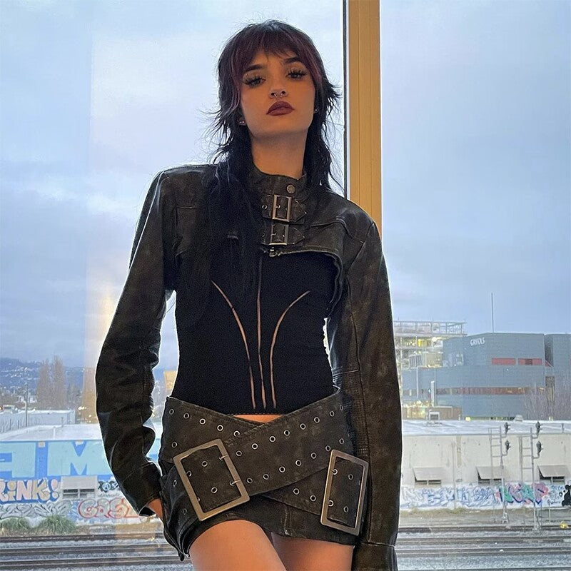 Women Leather Punk Micro Skirt - skyjackerz