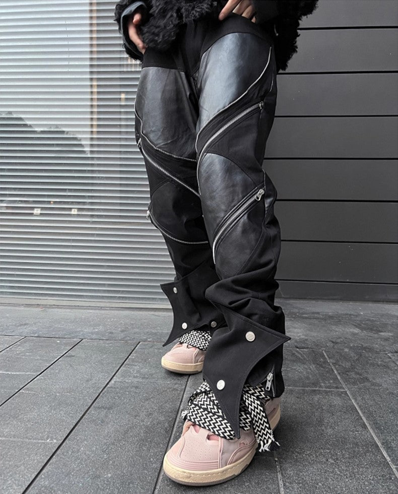 Men's Fashionable Zipped Leather Pants - skyjackerz