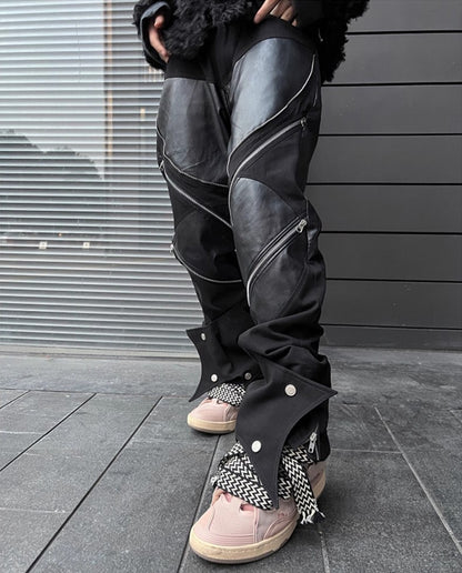 Men's Fashionable Zipped Leather Pants - skyjackerz