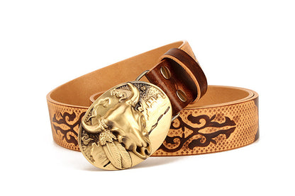 Coffee / 105 cm Ethnic Style Men's Leather Belt for Jeans - skyjackerz