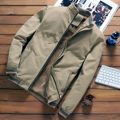 Light Khaki / M Men's Casual Fleece Bomber Jacket - skyjackerz