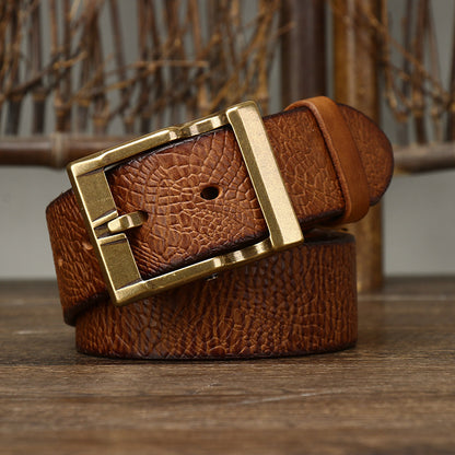 Black / 105 cm Men's Wide Leather Belt for Jeans - skyjackerz