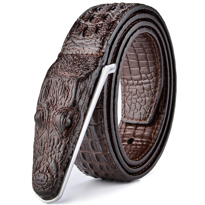 Coffee / 105 cm Men's Stylish Crocodile Leather Belt - skyjackerz