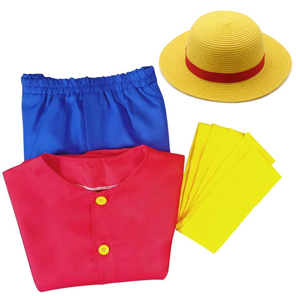 One Piece Cosplay Costume Monkey D Luffy 1st Generation unisex full set  clothes (Vest+Shorts+Hat)